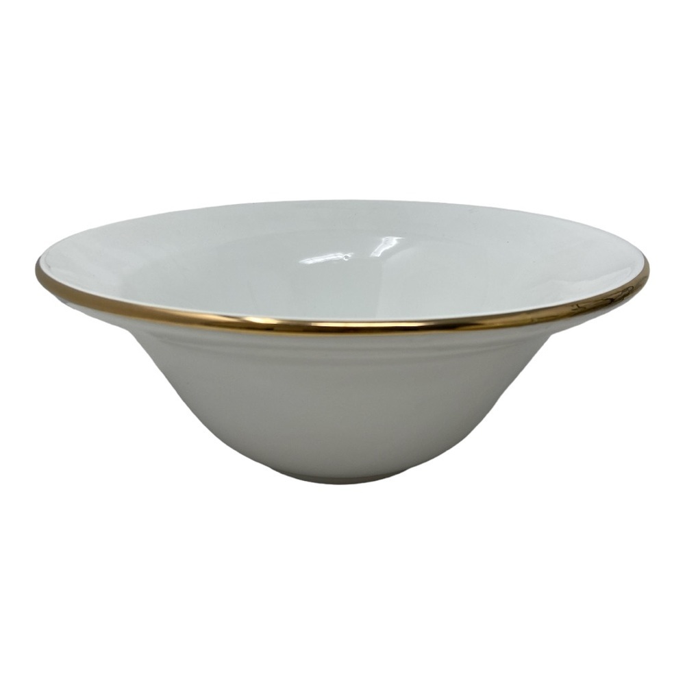 Pier 1 Large Pasta Bowl. White with Gold Rim Trimming. 12”x 4.5”